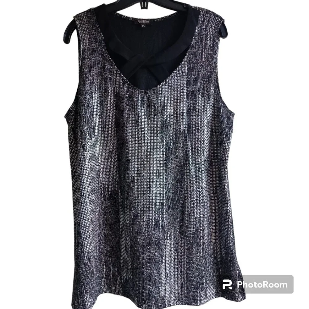 L/G 🖤Gothic Sparkly Evening Shimmery Metallic Black Silver Tank Top - Picture 4 of 9